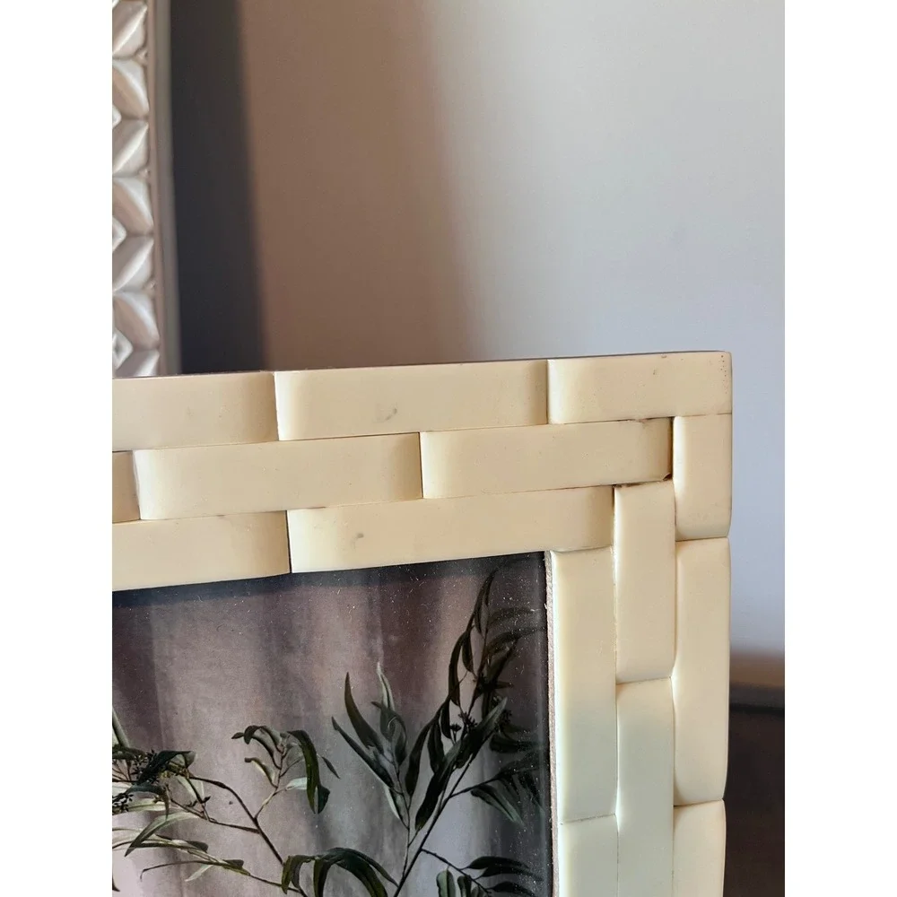 Set of 2 Bone and Resin 5x7 Picture Frames Cream Basketweave Handmade India